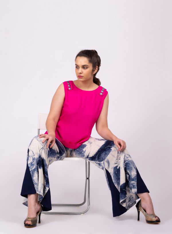 Shocking Pink With Printed Pant Co-ords - Image 4