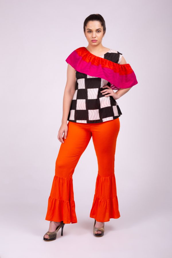 Checkered Top And Orange Co-Ords