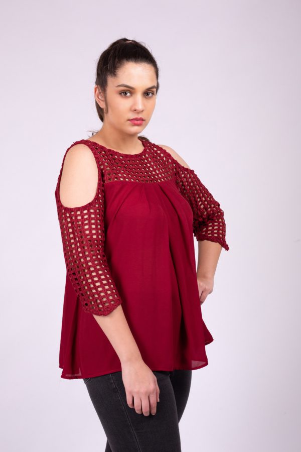 Maroon Cold Shoulder Top