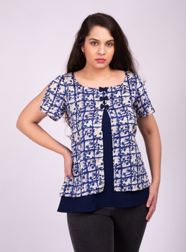 Blue Floral Front Slitted Top