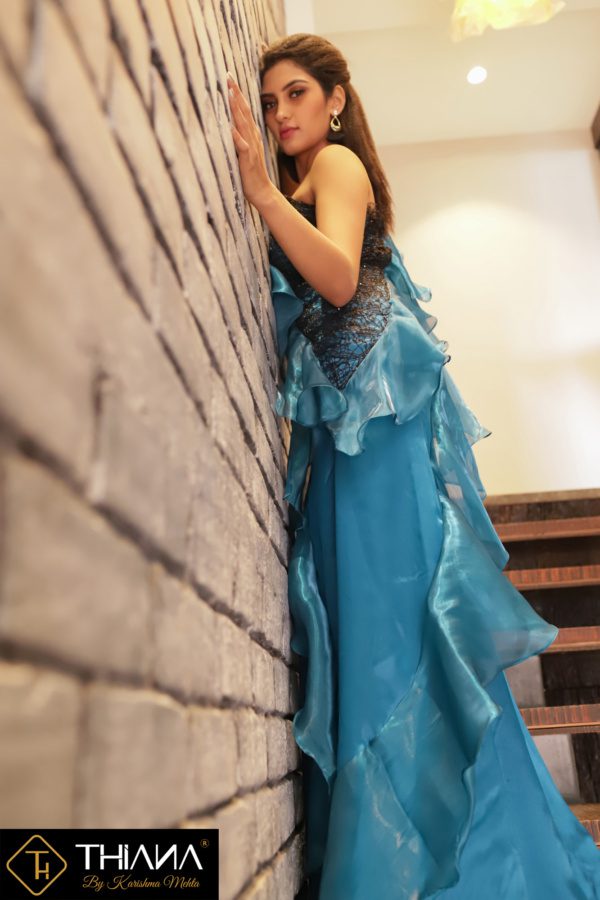 Teal Blue Frilled Dress - Image 4