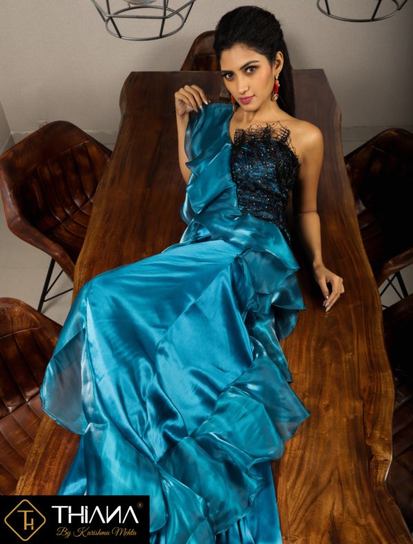 Teal Blue Frilled Dress - Image 5