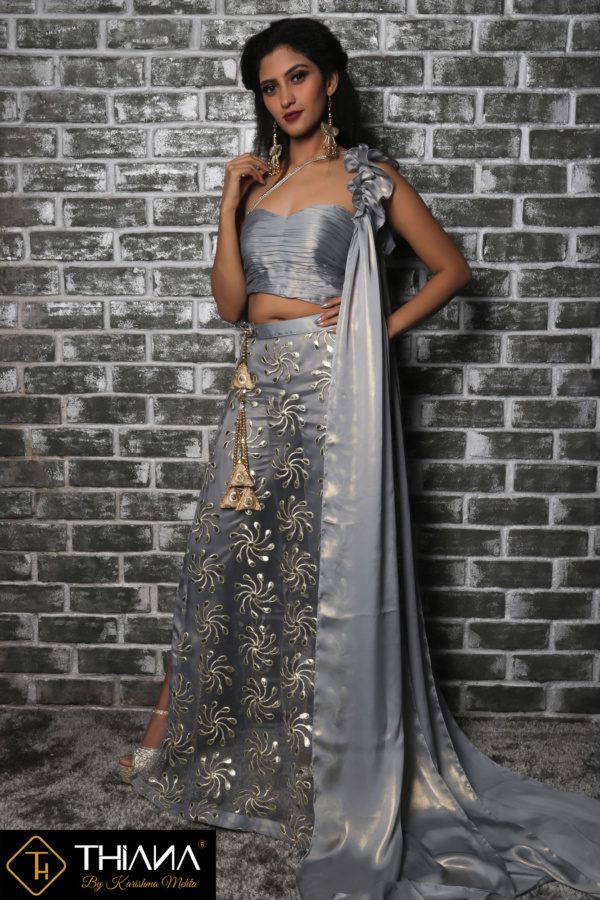 Lava Grey Lehenga Dress with Gold Shimmer Effect