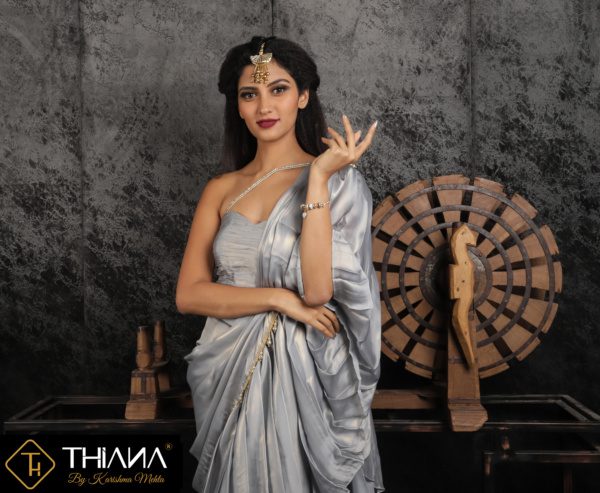 Lava Grey Draped Pant Saree - Image 6