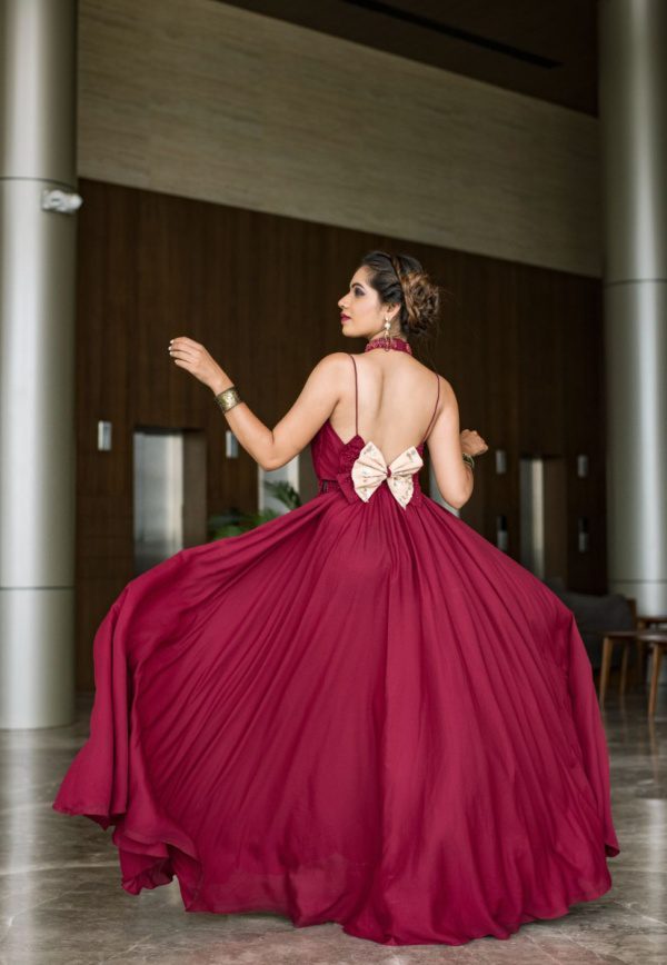 Maroon Asymmetric Dress - Image 2