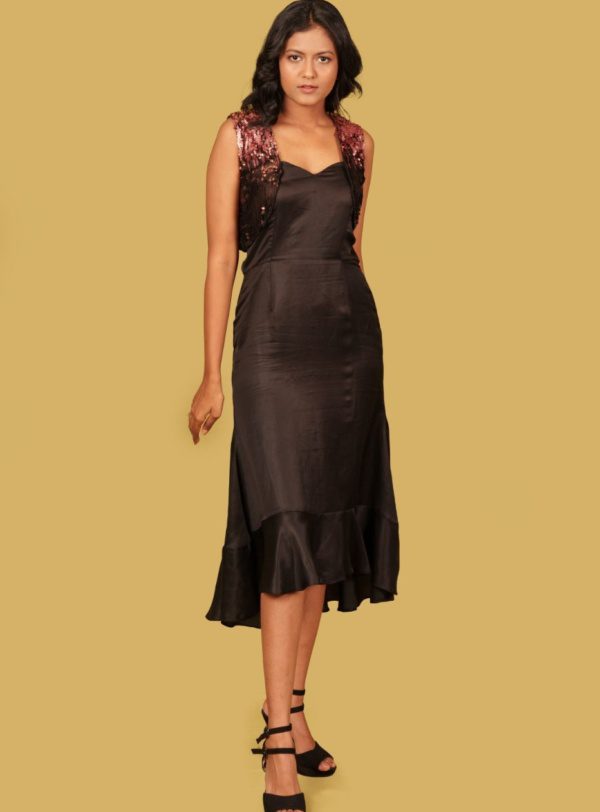 Assymetric Black Dress with Multi Colour Jack