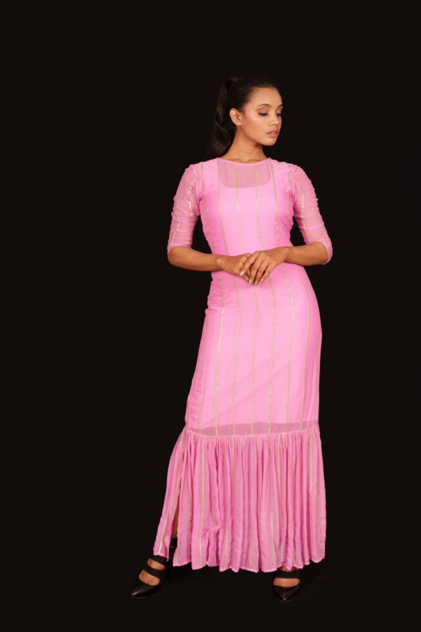 Tafy Pink Embroidered Long Dress - Image 2