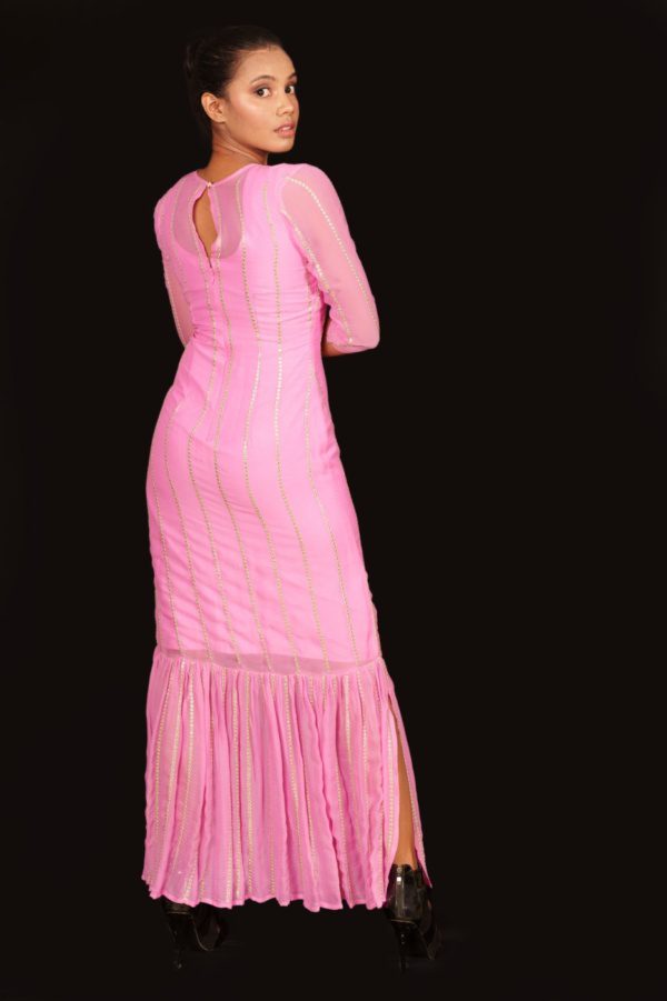 Tafy Pink Embroidered Long Dress - Image 7