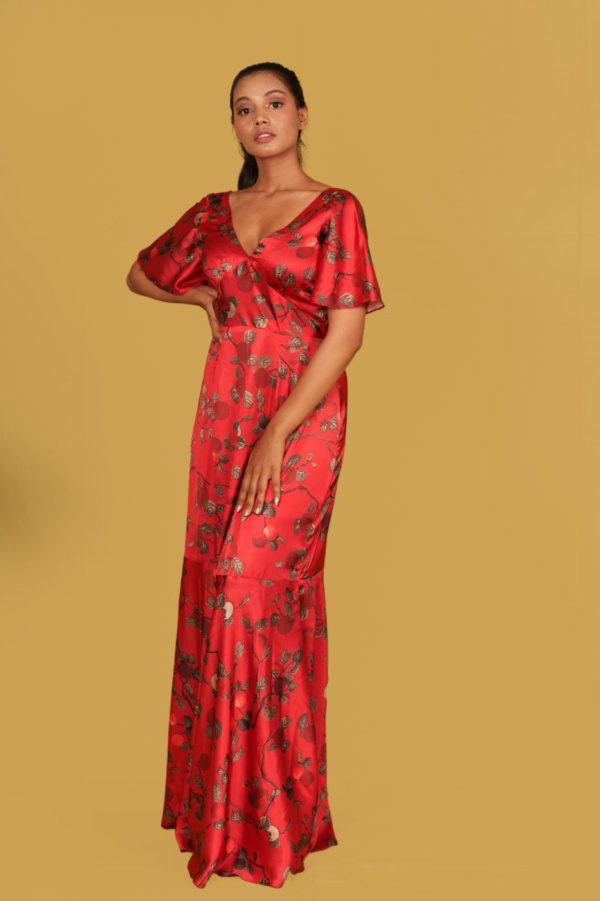 Scarlet Red Printed Long Dress - Image 3