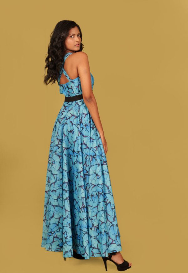 Blue Butterfly Print Long Dress - Image 3