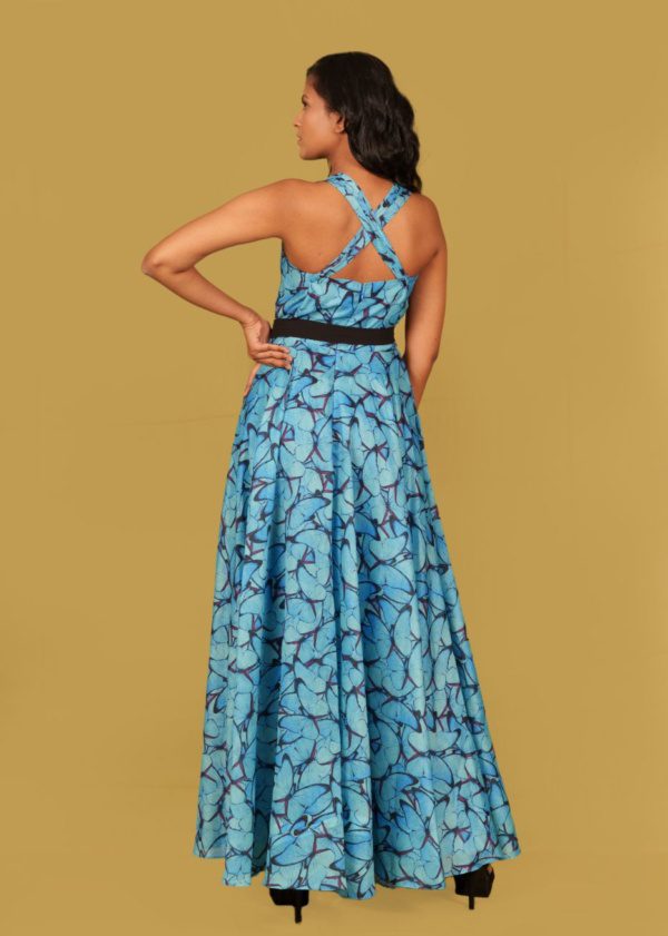 Blue Butterfly Print Long Dress - Image 2