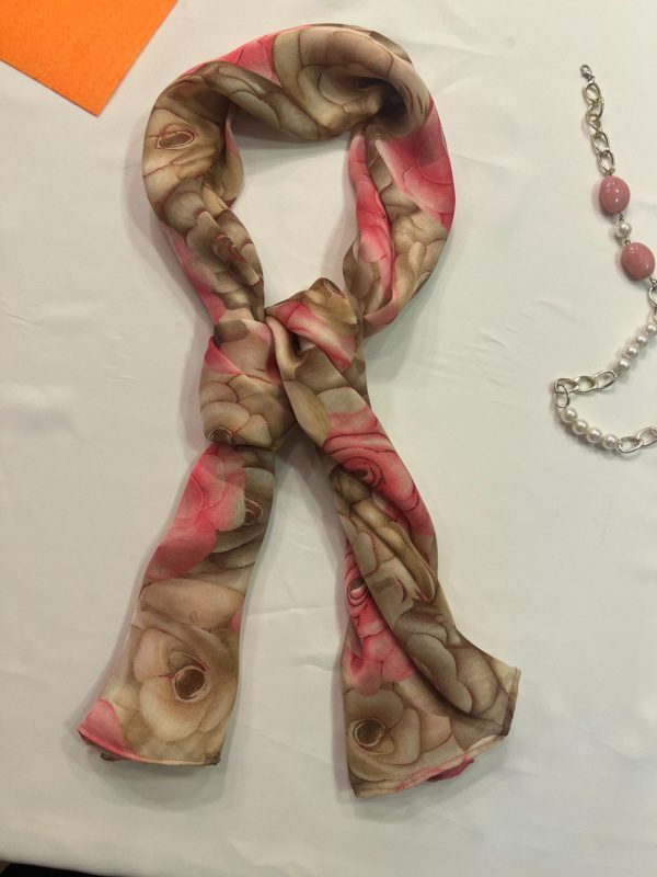 Pink and Beige Floral Print Scarf