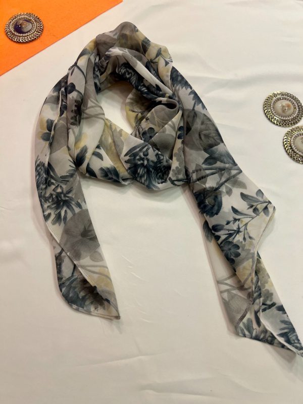 Charcoal Grey Printed Scarf