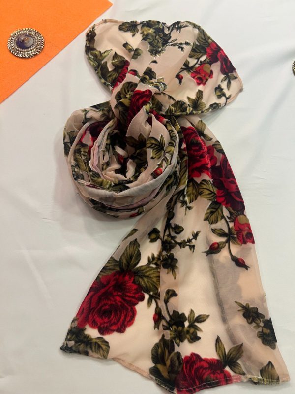 Red Floral Print Brasso Scarf