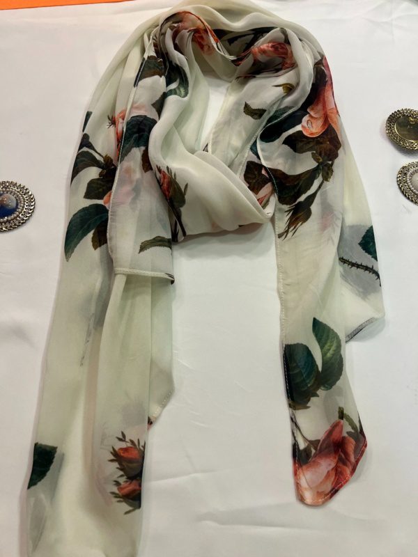 Red and Off-White Floral Scarf