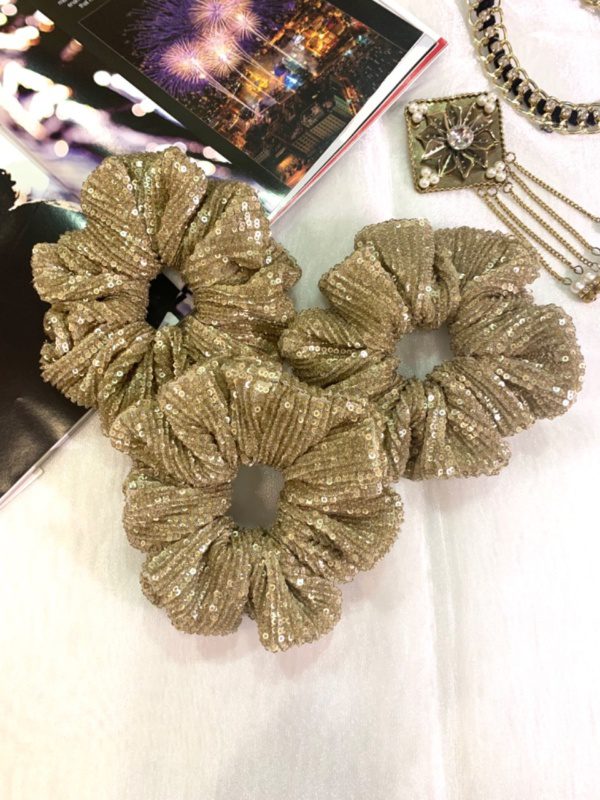 Gold Sequenced Pleated Scrunchies - Image 2