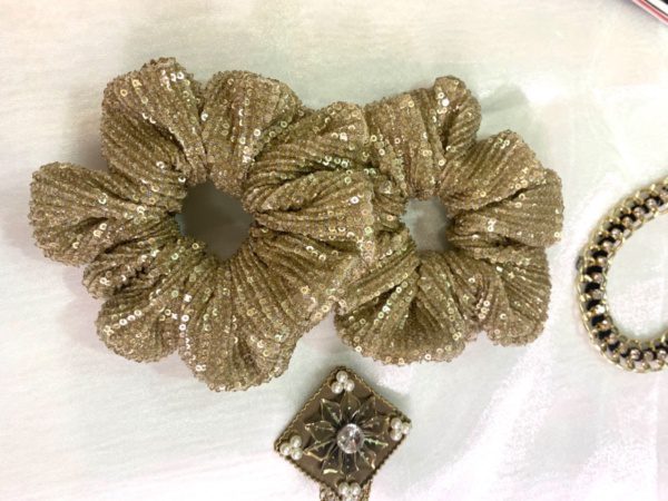 Gold Sequenced Pleated Scrunchies