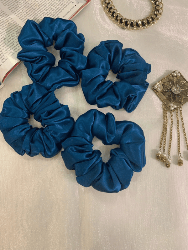 Teal Blue Satin Scrunchies