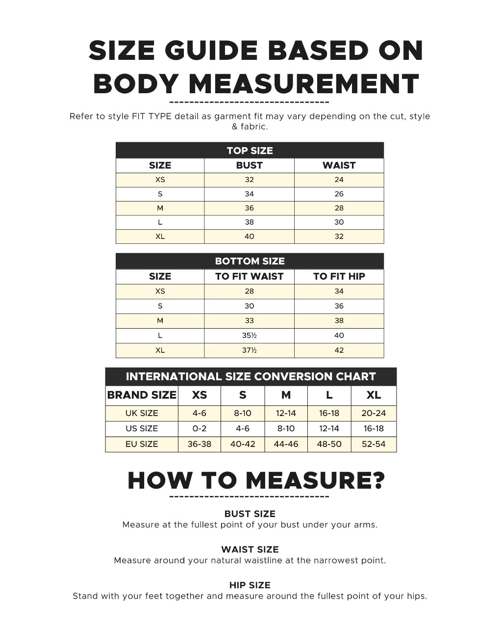 Men's T-Shirts & Polo Shirts Size Chart