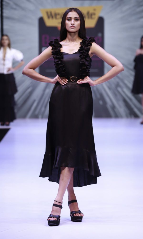 Black Frilled Tea Length Dress